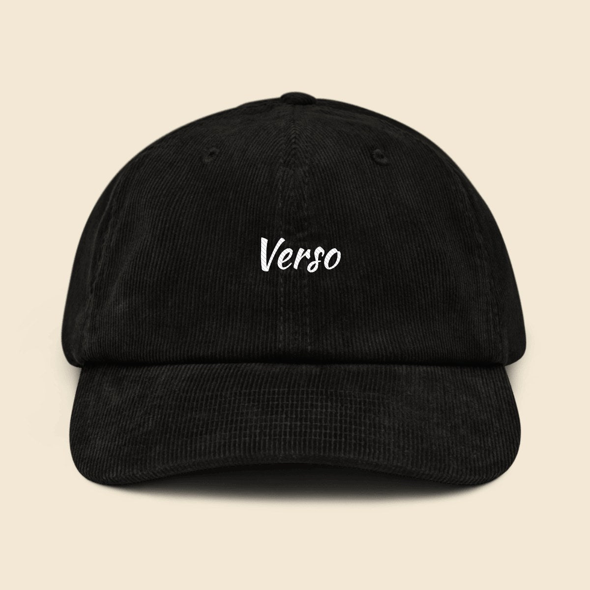 Casquette Velours Côtelé personnalisable, coloris Noir, Verso Paris · exemple Noir · logo Verso