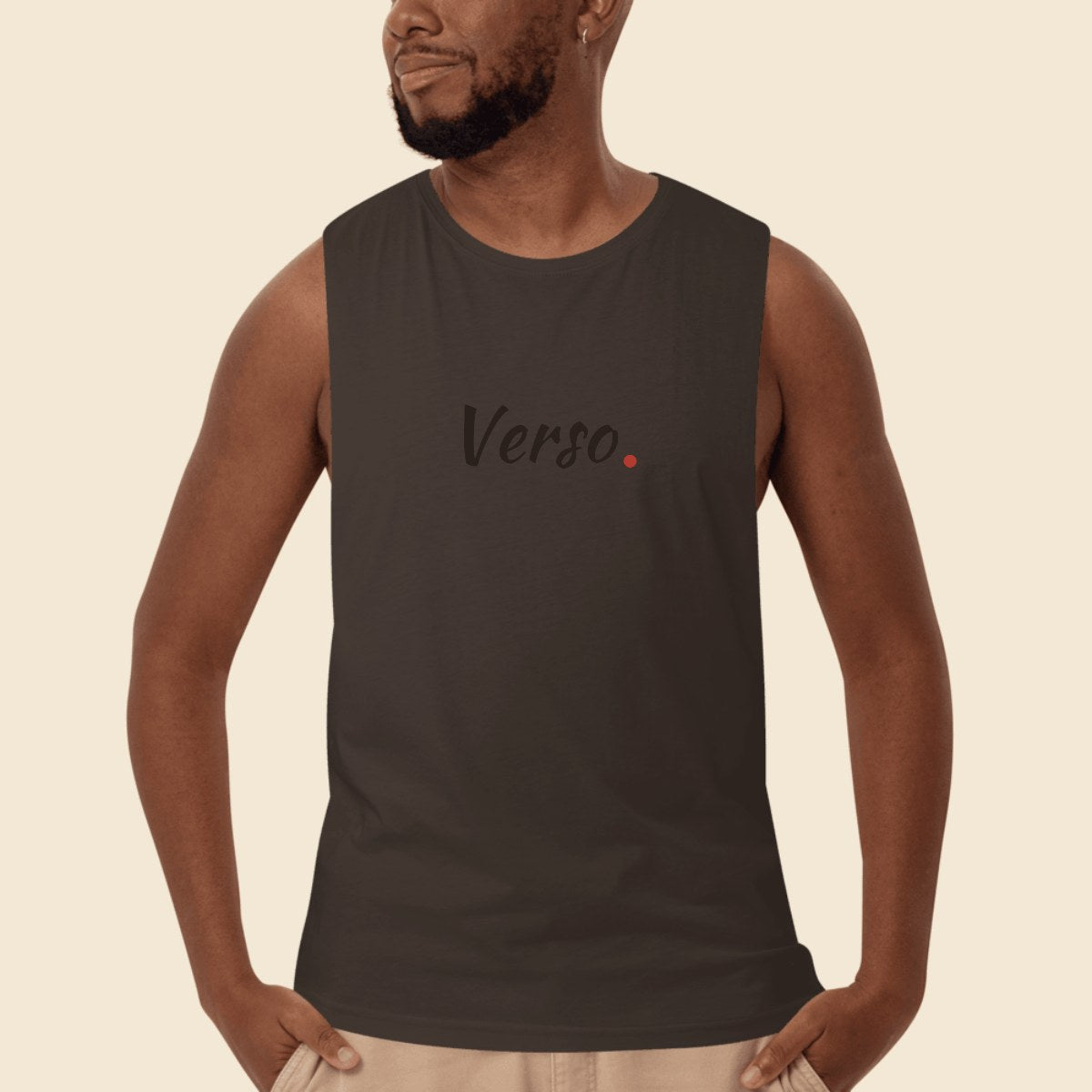 Débardeur Homme Drop Arm personnalisable, coloris Coal, Verso Paris · exemple Coal · logo Verso