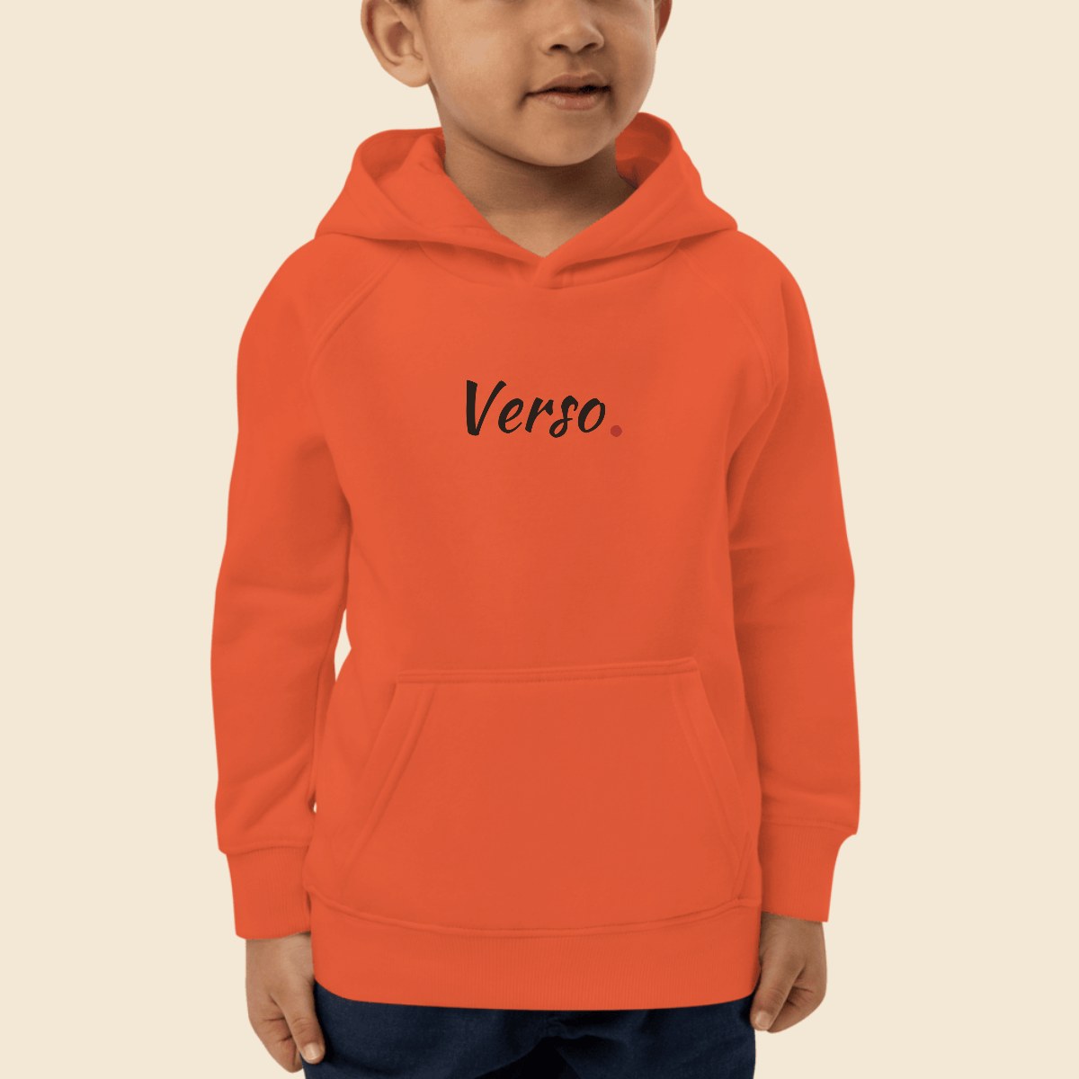 kids-eco-hoodie-studio · exemple Orange brûlé · logo Verso