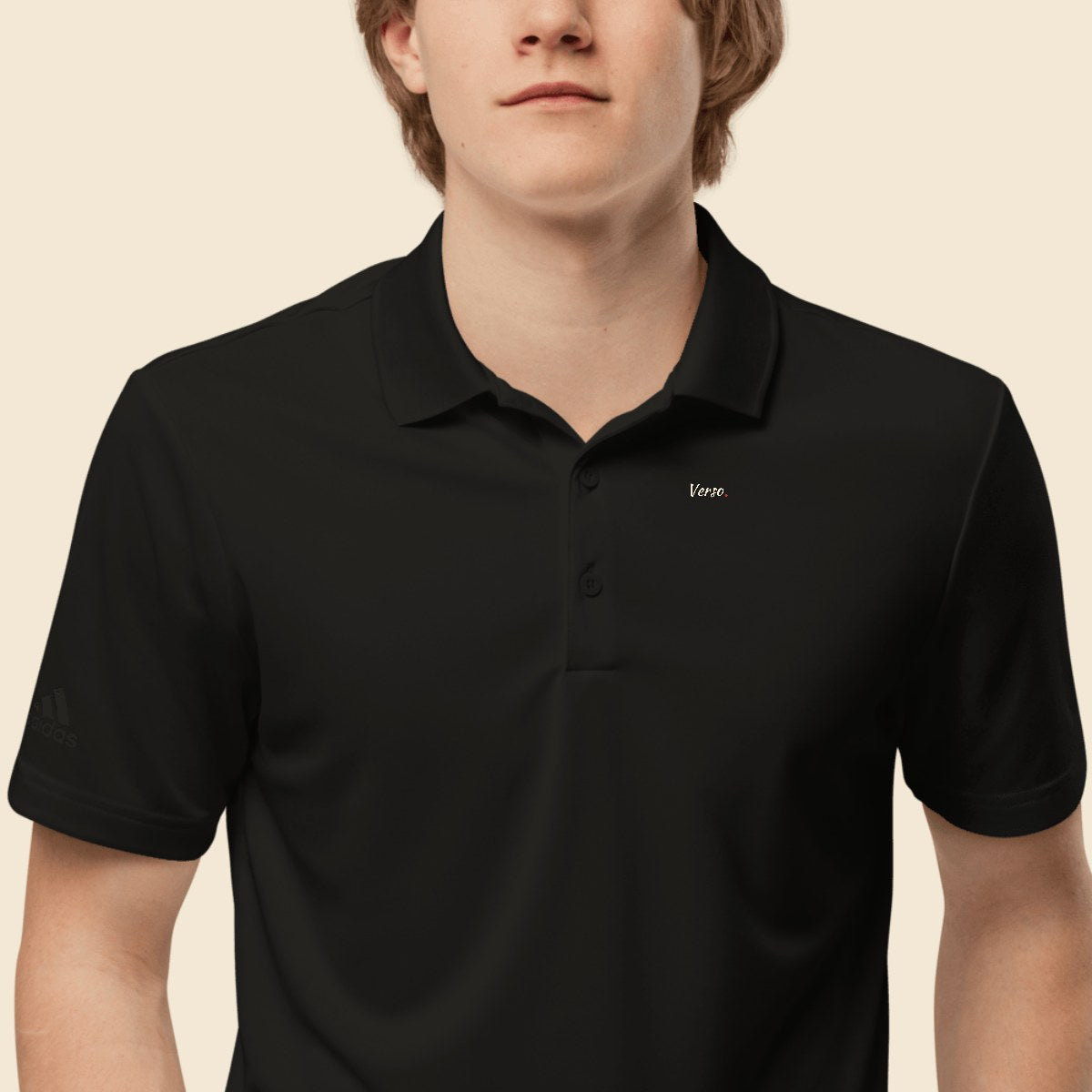 Polo Adidas Premium personnalisable, coloris Noir, Verso Paris · exemple Noir · logo Verso