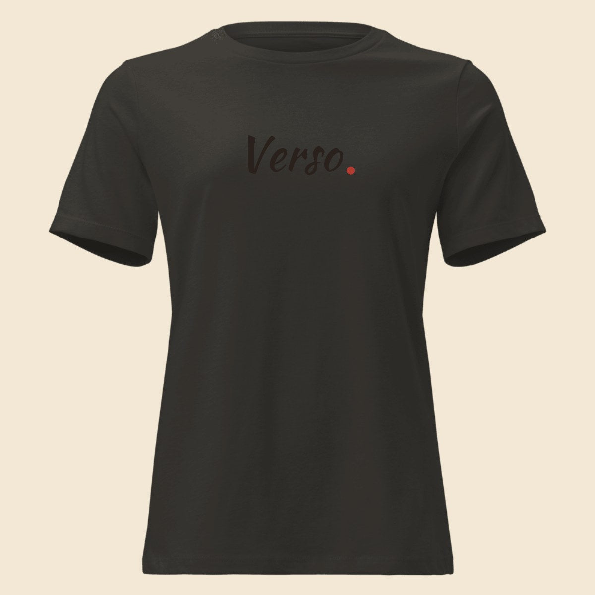women-relaxed-tee-studio · exemple Gris foncé chiné · logo Verso