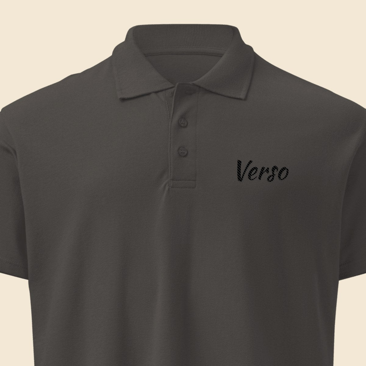 Polo Piqué Premium personnalisable, coloris Mouse gris, Verso Paris · exemple Mouse gris · logo Verso