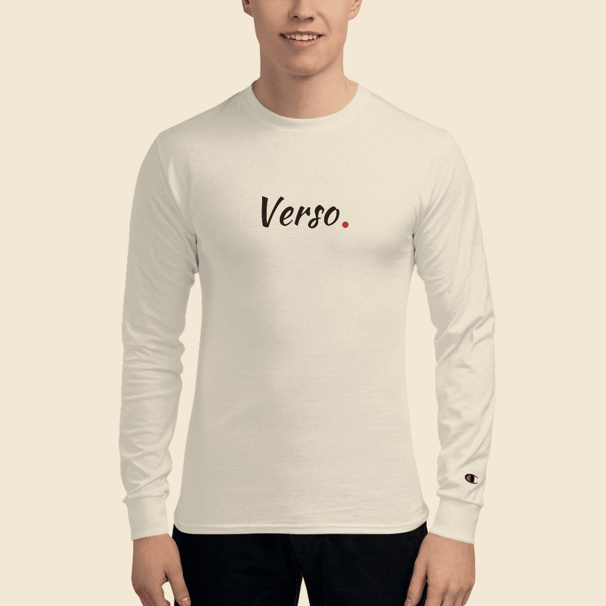 Tee Jersey Manches Longues personnalisable, coloris Blanc, Verso Paris · exemple Blanc · logo Verso · porté homme