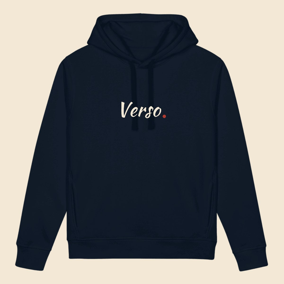 Hoodie Sonde Poche Latérale personnalisable, coloris Marine, Verso Paris · exemple Marine · logo Verso