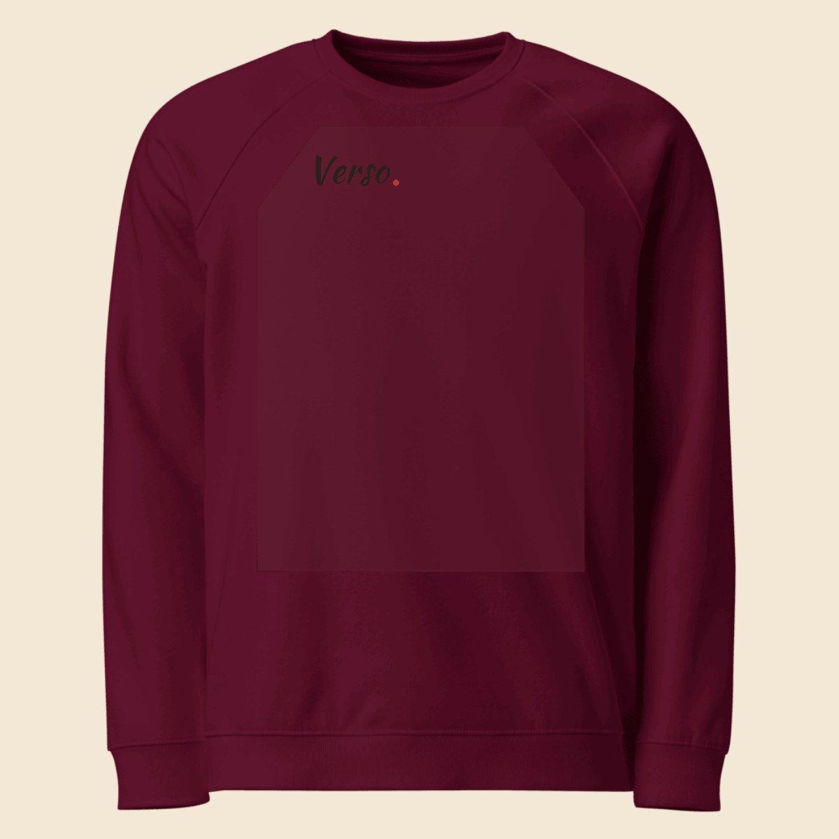 sweatshirt-raglan-bio-studio · exemple Burgundy · logo Verso
