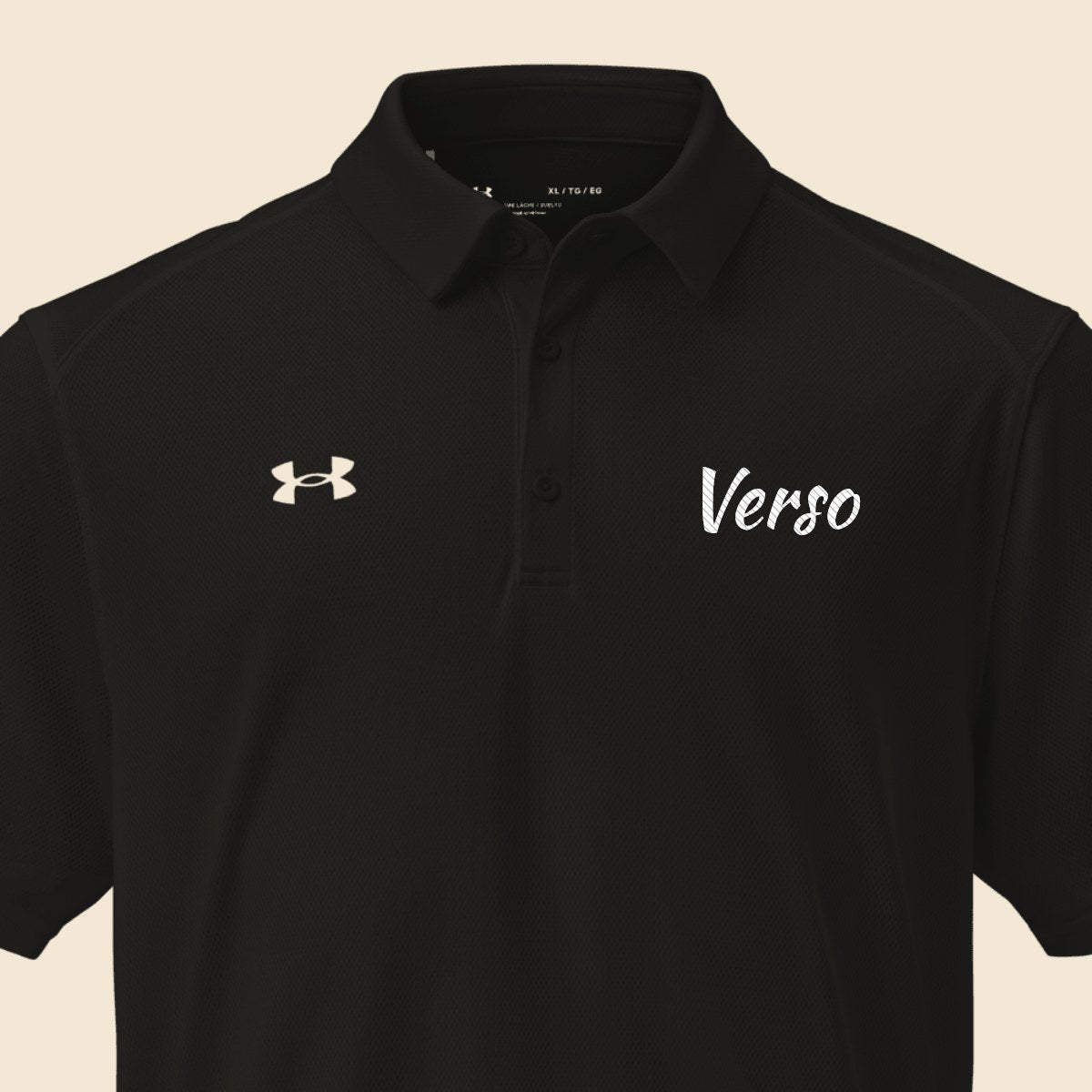 Polo Performance Homme personnalisable, coloris Noir, Verso Paris · exemple Noir · logo Verso