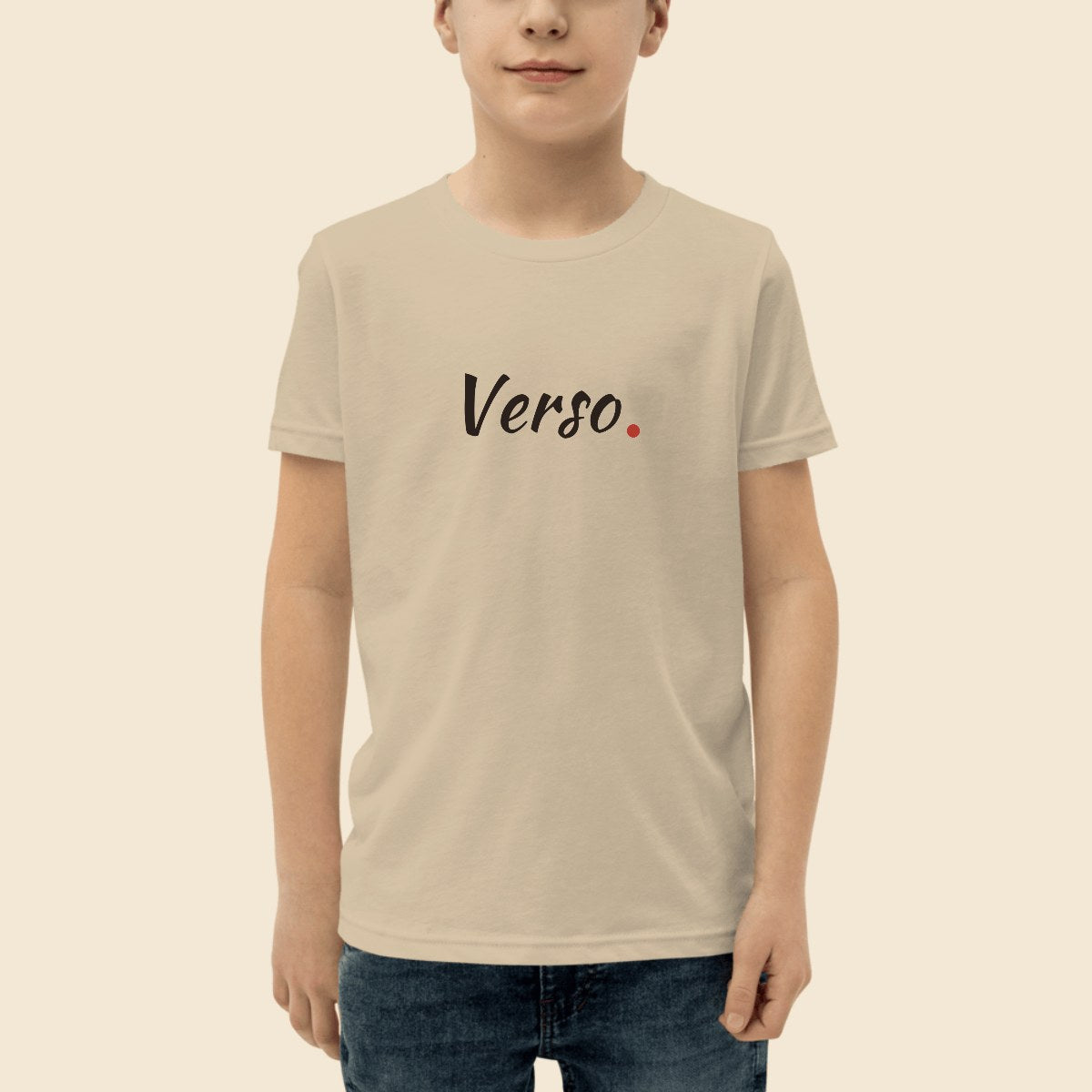 youth-tee-studio · exemple Poussière chiné · logo Verso