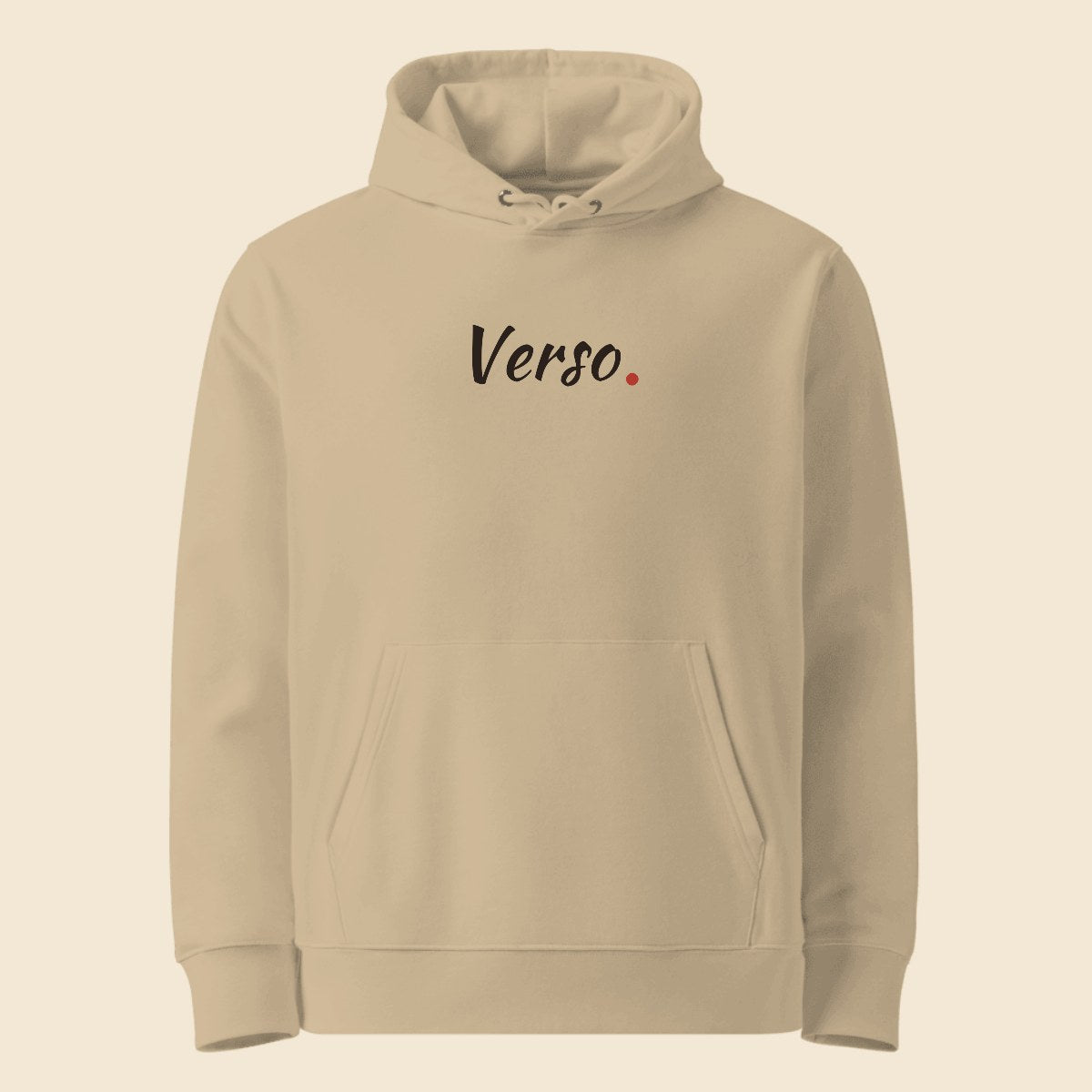 Hoodie Éco Cruiser 2.0 personnalisable, coloris Sable, Verso Paris · exemple Sable · logo Verso