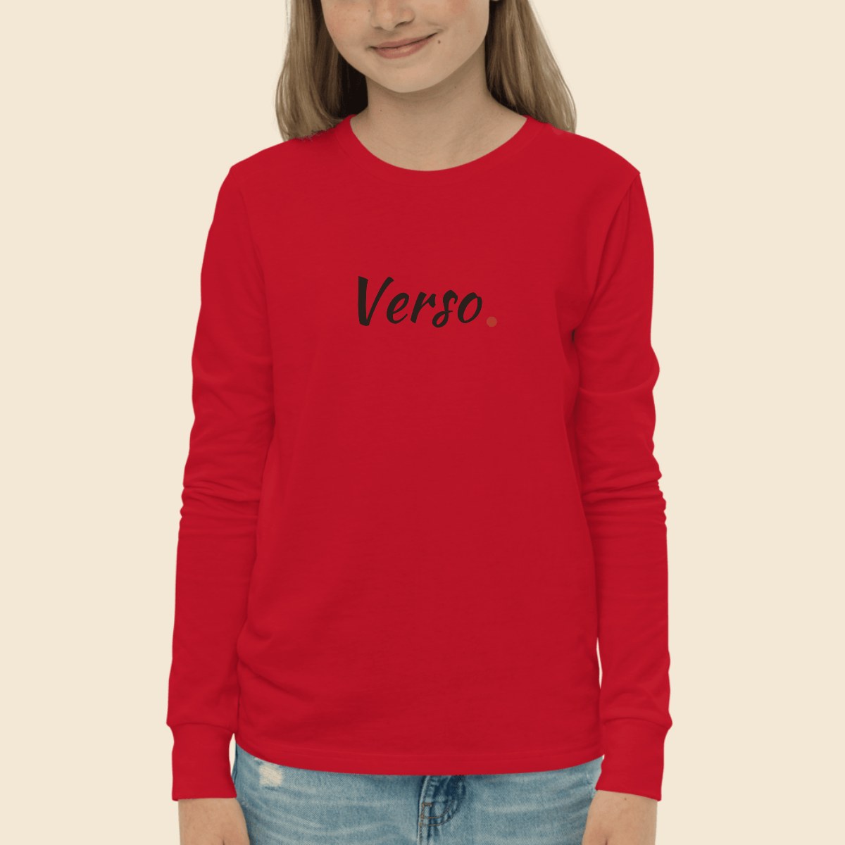 tee-jersey-longue-enfant-studio · exemple Rouge · logo Verso