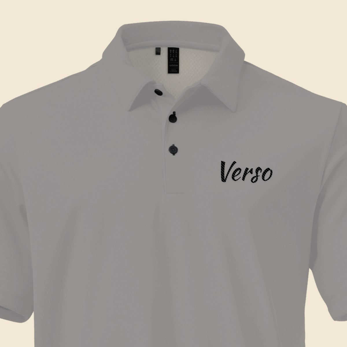 Polo Adidas Chiné personnalisable, coloris Collegiate marine Melange, Verso Paris · exemple Collegiate marine Melange · logo Verso