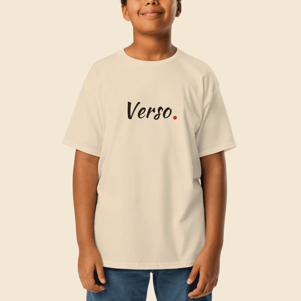 tee-jersey-enfant-gildan-5000b-studio · exemple Naturel · logo Verso