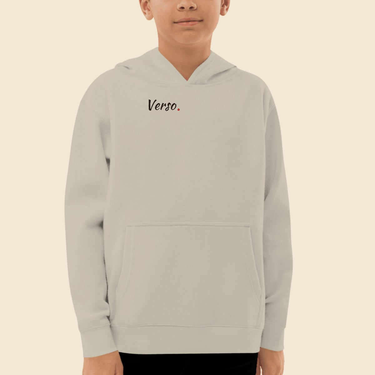 hoodie-enfant-cotton-heritage-y2550-studio · exemple Gris chiné · logo Verso