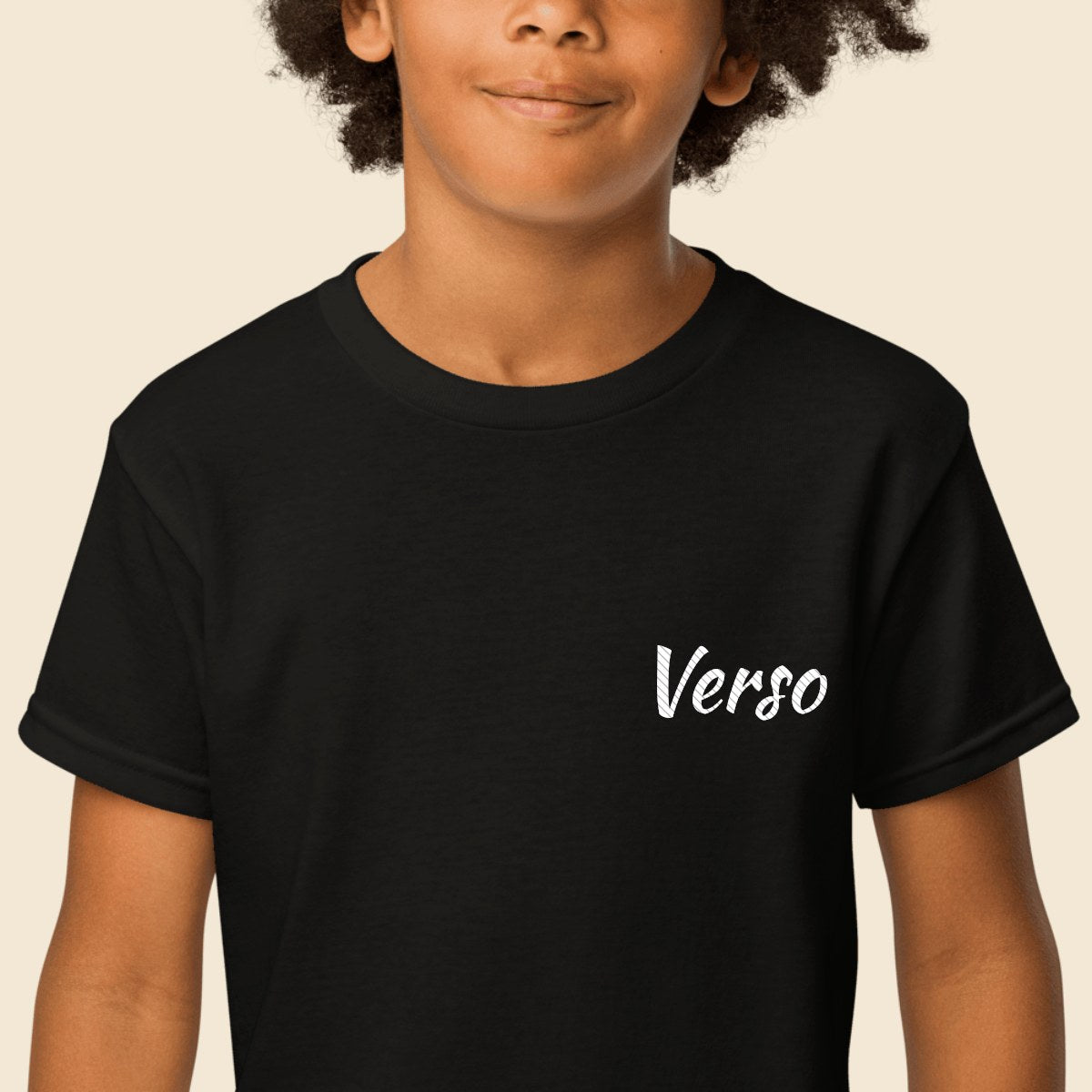 Tee Sport Junior personnalisable, coloris Noir, Verso Paris · exemple Noir · logo Verso