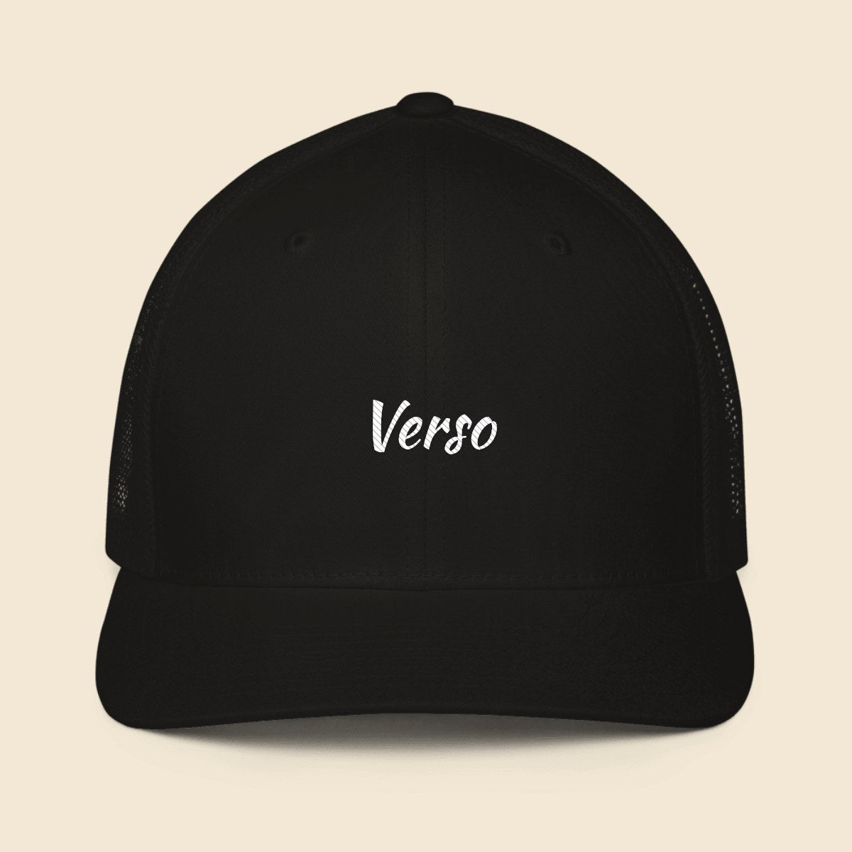 Casquette Camionneur Flexfit 6511 personnalisable, coloris Noir, Verso Paris · exemple Noir · logo Verso