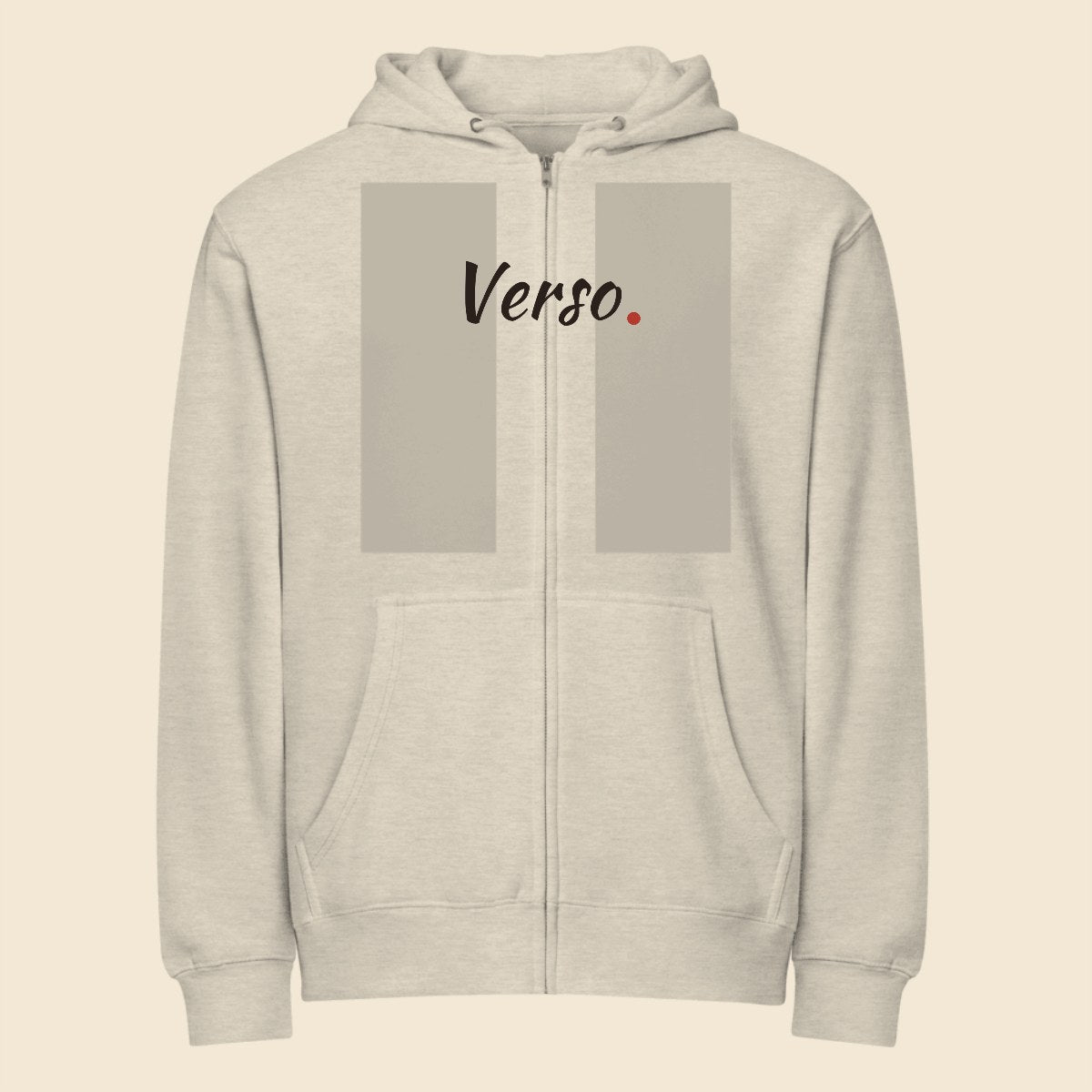 hoodie-zippe-premium-studio · exemple Gris chiné · logo Verso