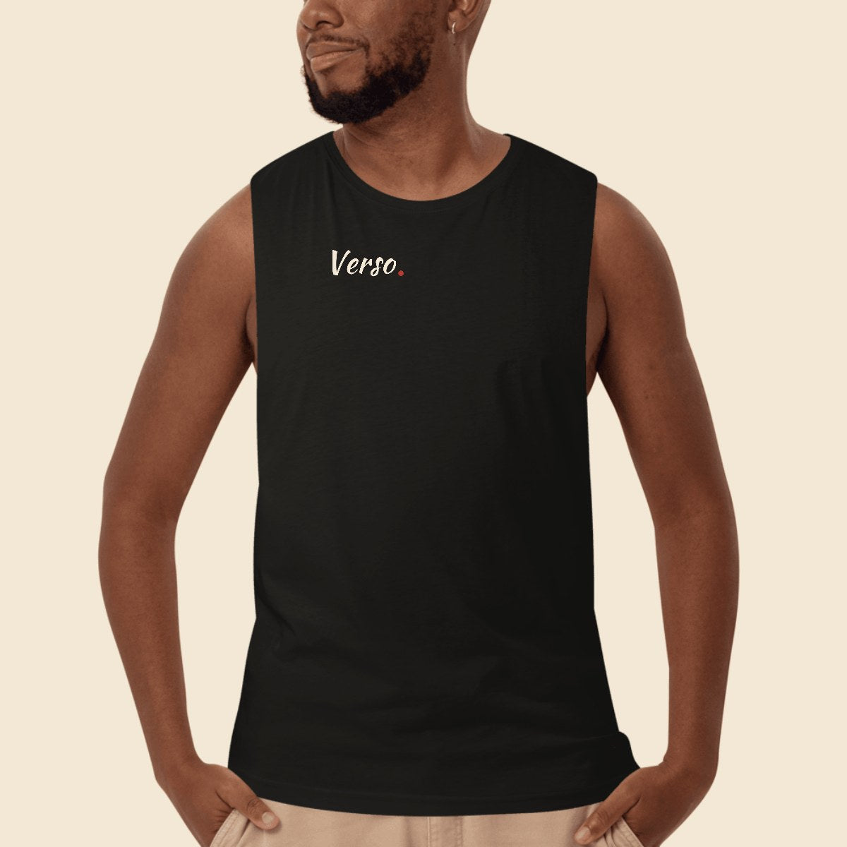 Débardeur Homme Drop Arm personnalisable, coloris Noir, Verso Paris · exemple Noir · logo Verso