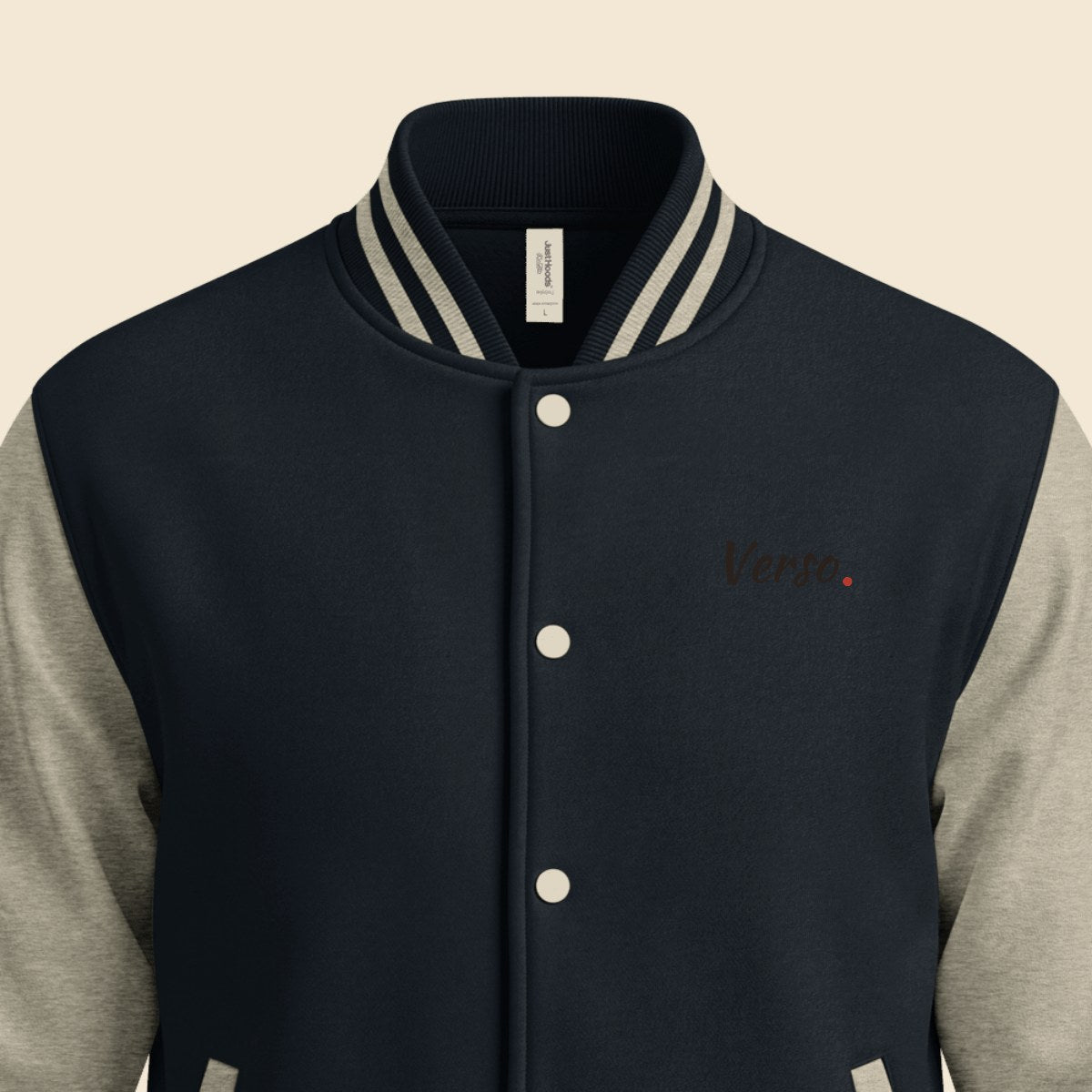 Veste Universitaire personnalisable, coloris Gris chiné, Verso Paris · exemple Gris chiné · logo Verso