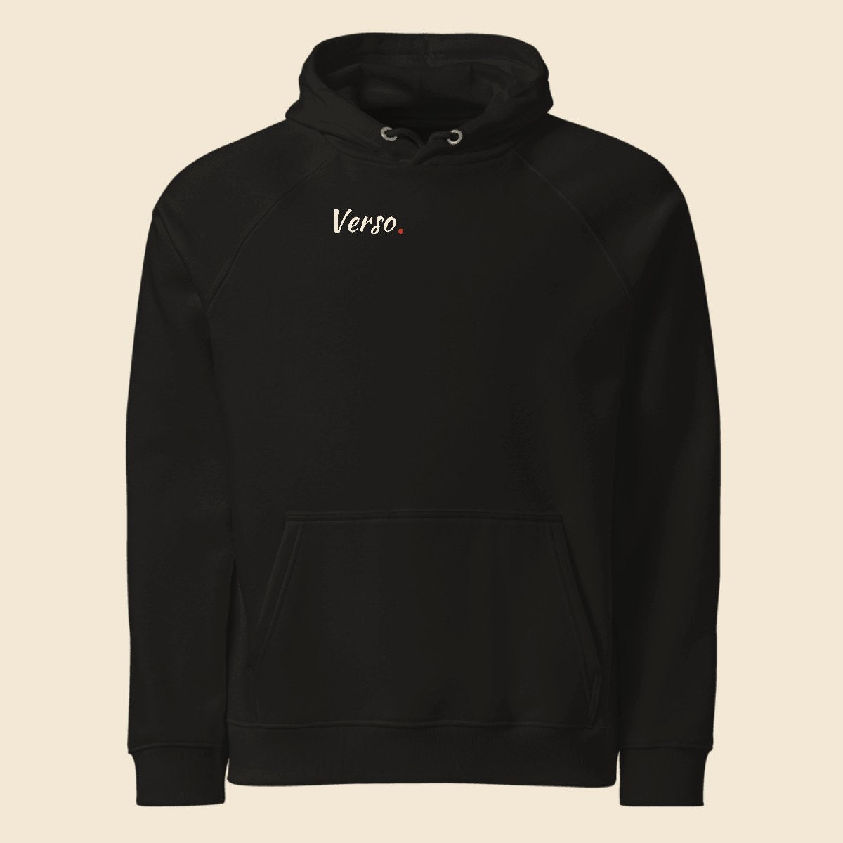 Hoodie Écologique Raglan personnalisable, coloris Noir, Verso Paris · exemple Noir · logo Verso