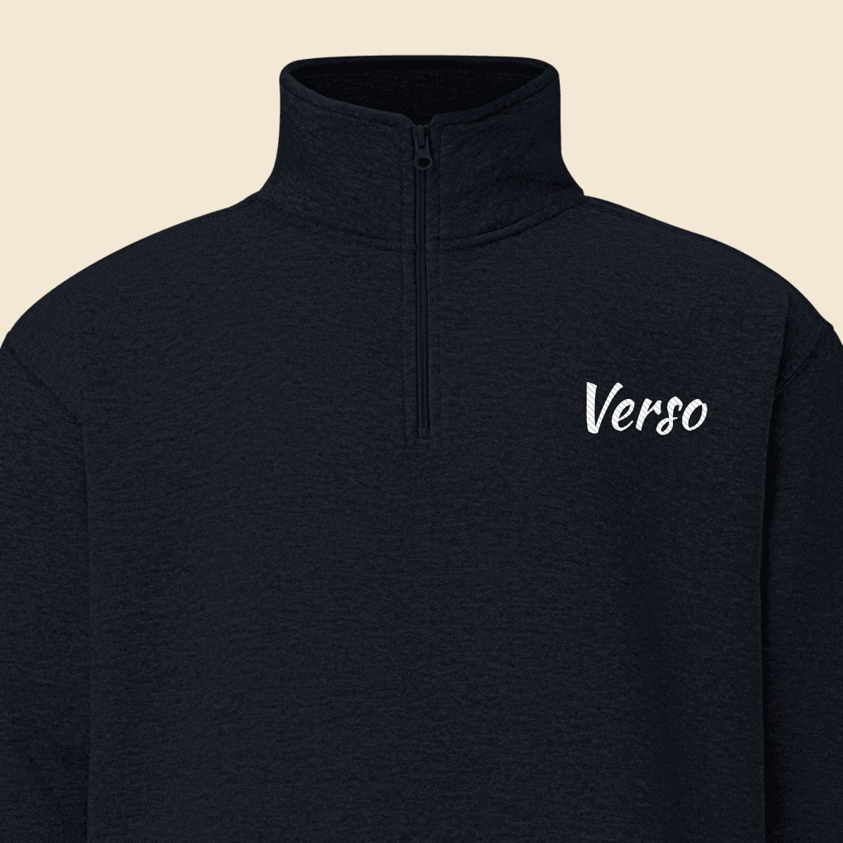 Pull Fleece Quart-Zip personnalisable, coloris Marine, Verso Paris · exemple Marine · logo Verso