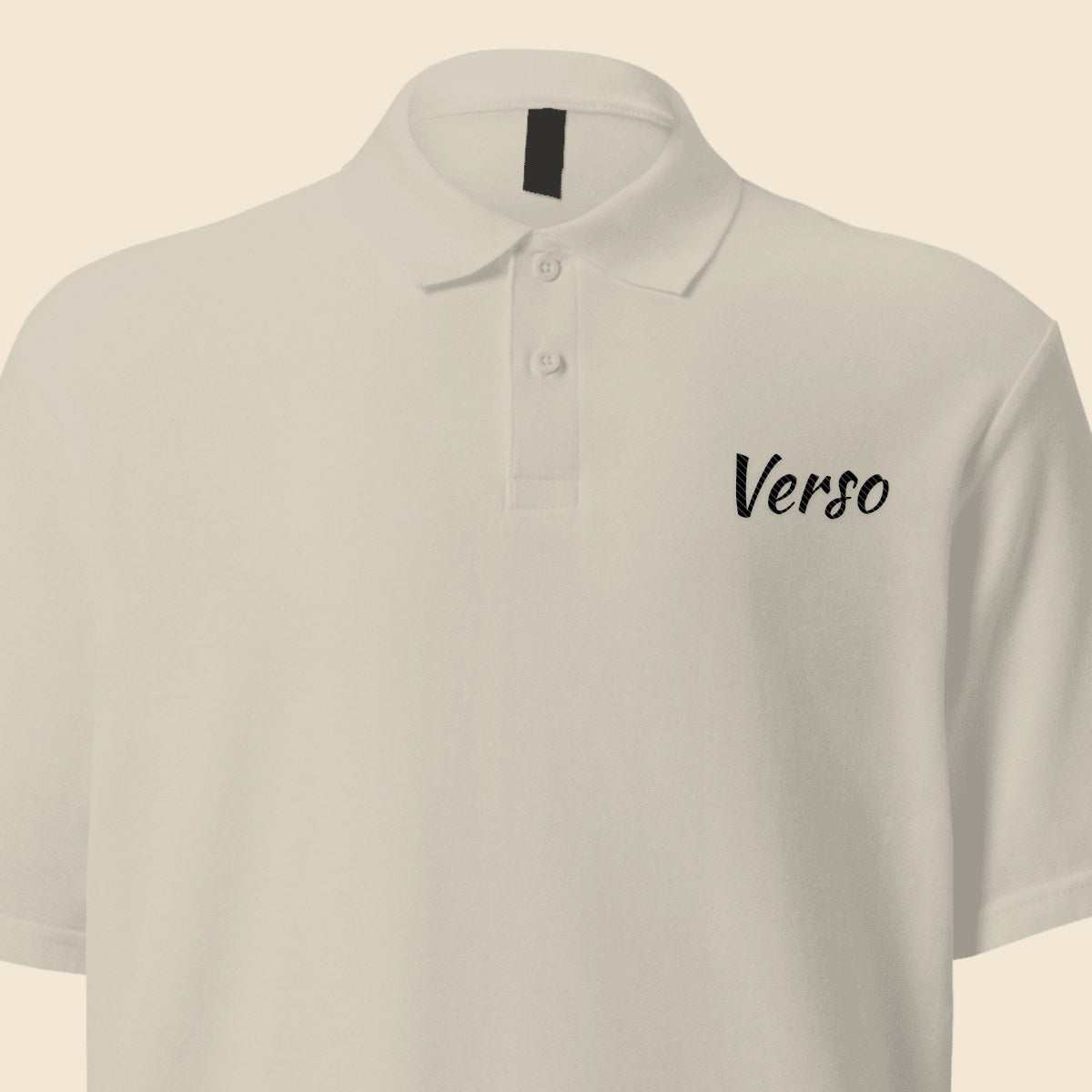 Polo Brodé personnalisable, coloris Gris chiné, Verso Paris · exemple Gris chiné · logo Verso