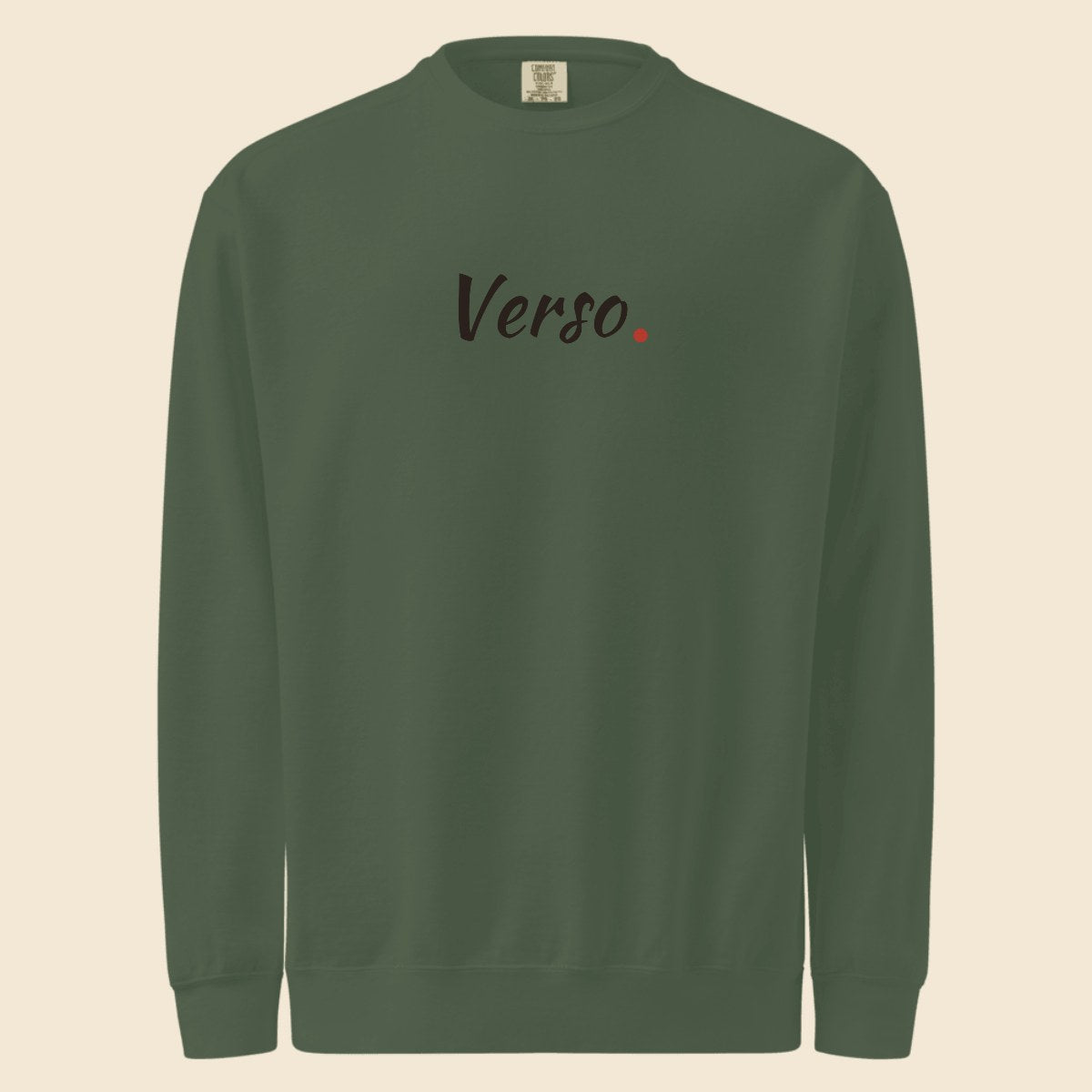 Sweatshirt Col Rond Comfort Colors 1566 personnalisable, coloris Bleu épicéa, Verso Paris · exemple Bleu épicéa · logo Verso