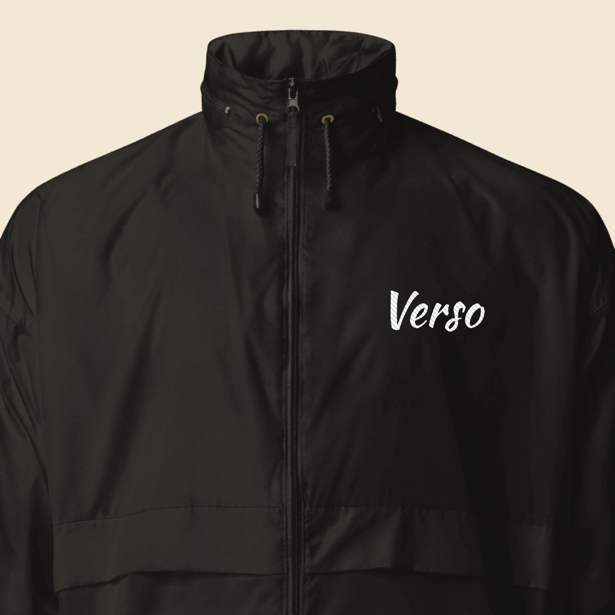 Veste Coupe-Vent personnalisable, coloris Noir, Verso Paris · exemple Noir · logo Verso