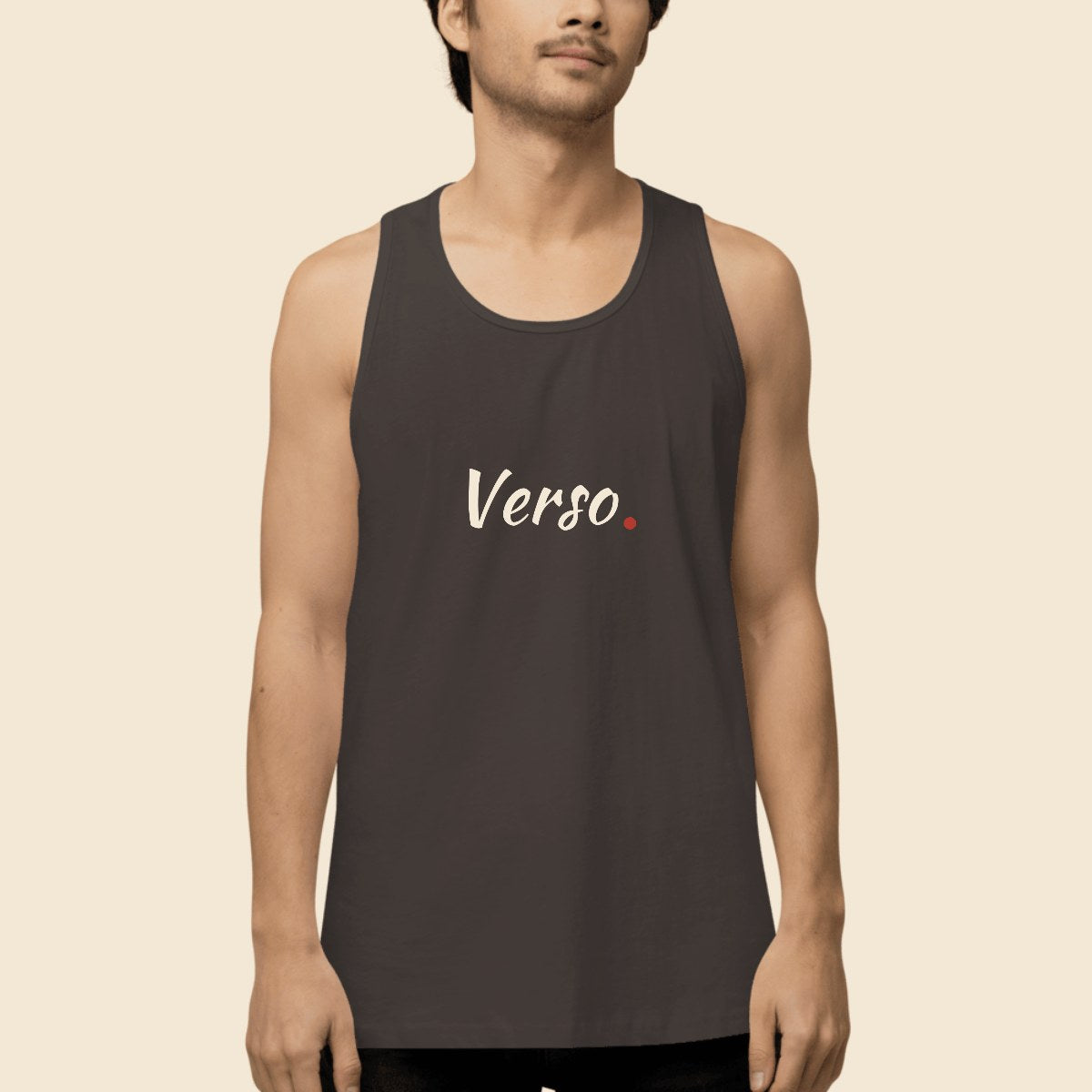 Débardeur Premium Homme personnalisable, coloris Anthracite chiné, Verso Paris · exemple Anthracite chiné · logo Verso