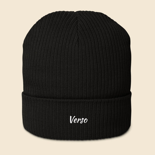 Bonnet Côtelé Bio Atlantis personnalisable, coloris Noir, Verso Paris · exemple Noir · logo Verso