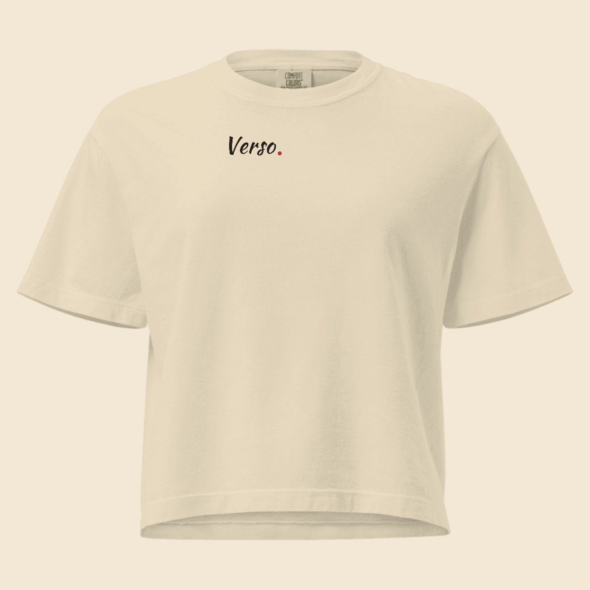 Tee Femme Boxy Heavyweight personnalisable, coloris Ivoire, Verso Paris · exemple Ivoire · logo Verso