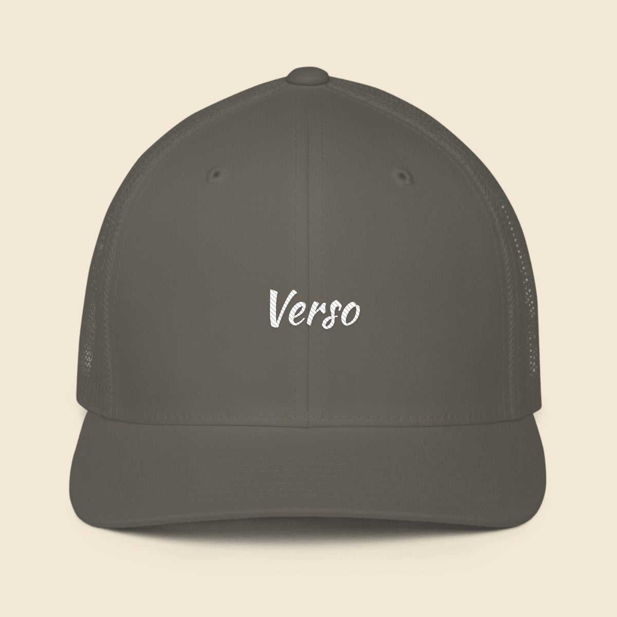 Casquette Camionneur Flexfit 6511 personnalisable, coloris Anthracite, Verso Paris · exemple Anthracite · logo Verso