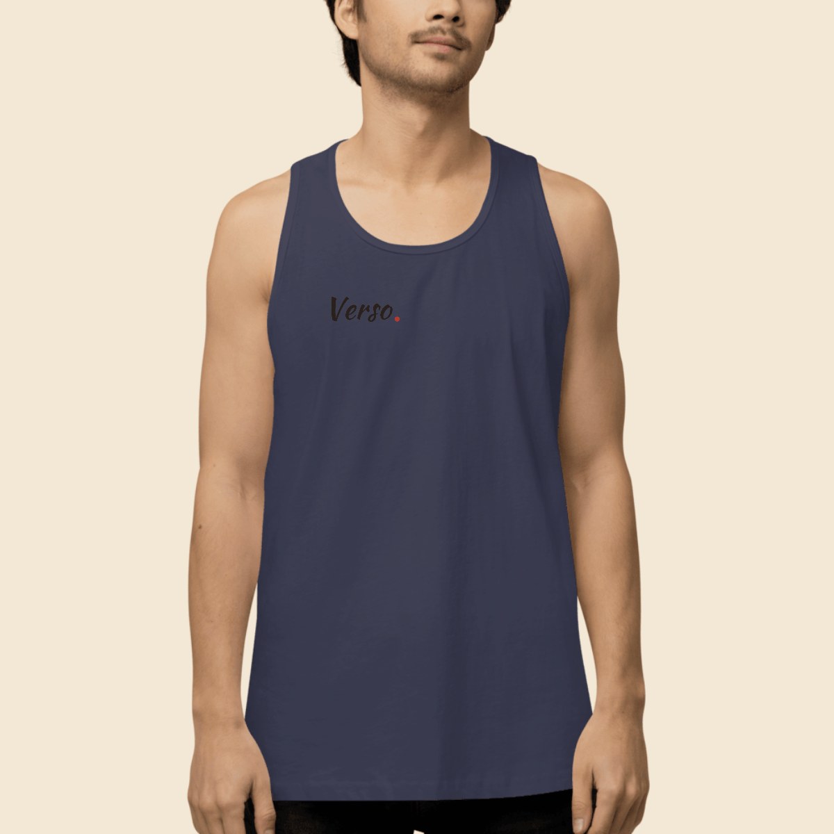 Débardeur Premium Homme personnalisable, coloris Harbor bleu, Verso Paris · exemple Harbor bleu · logo Verso