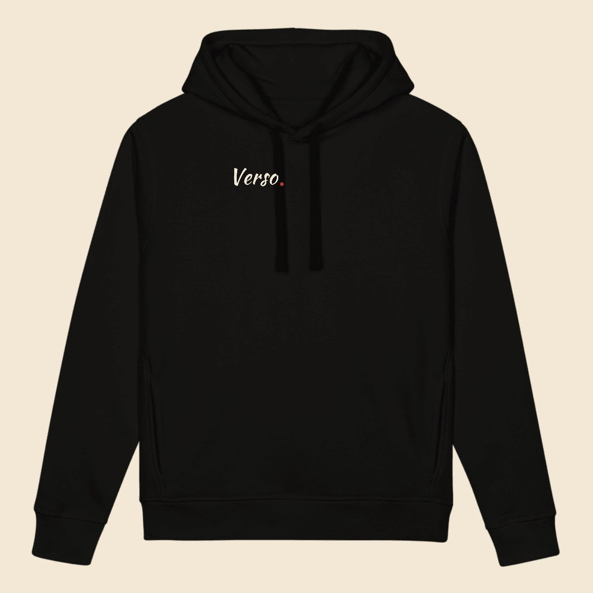 Hoodie Sonde Poche Latérale personnalisable, coloris Noir, Verso Paris · exemple Noir · logo Verso