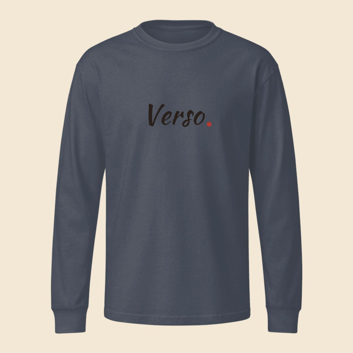 Tee Manches Longues Garment Dye personnalisable, coloris Marine délavé, Verso Paris · exemple Marine délavé · logo Verso