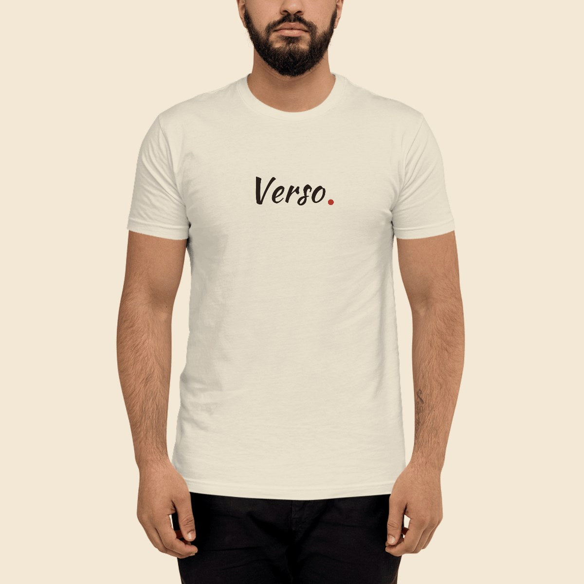 Tee Jersey Ajusté personnalisable, coloris Gris chiné, Verso Paris · exemple Gris chiné · logo Verso