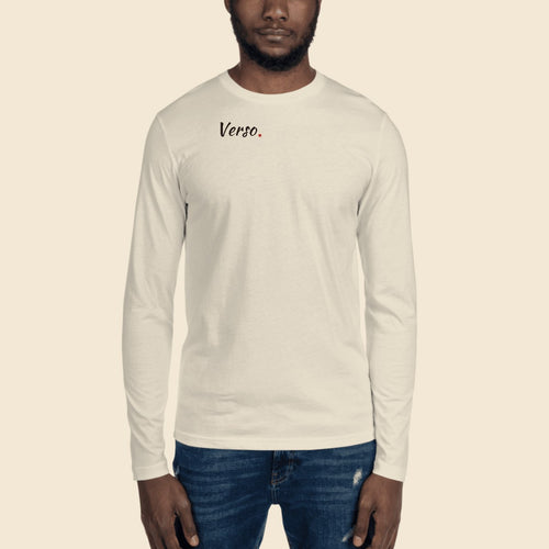Chemise Longue Ajustée personnalisable, coloris Blanc, Verso Paris · exemple Blanc · logo Verso · porté homme