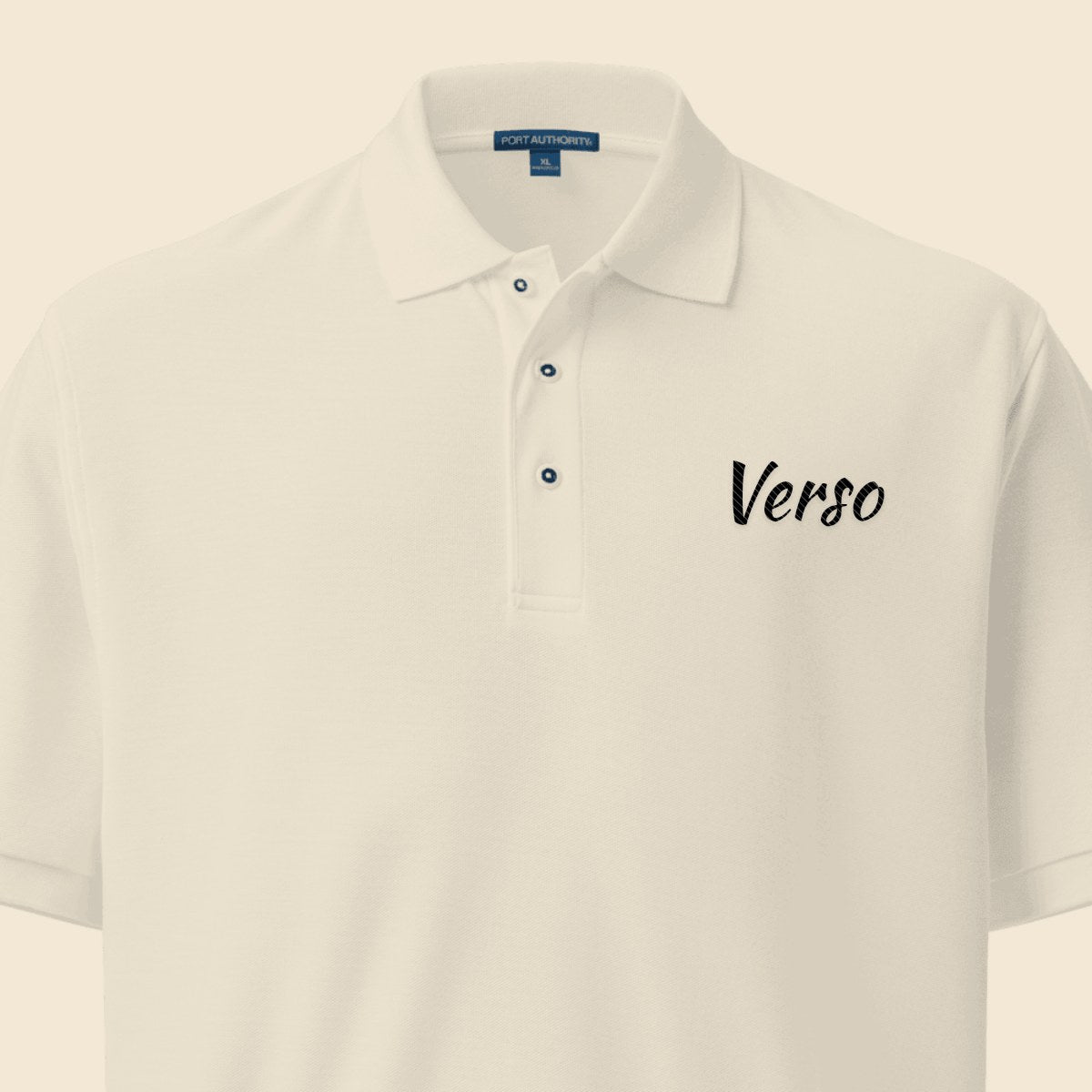 Polo Homme Premium personnalisable, coloris Blanc, Verso Paris · exemple Blanc · logo Verso