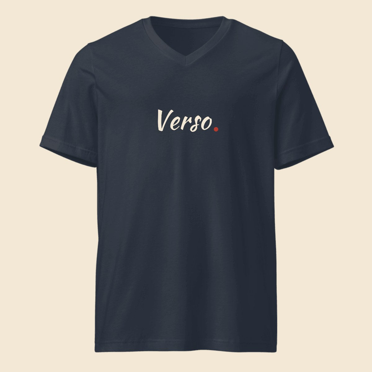 tee-jersey-col-v-bella-canvas-3005-studio · exemple Marine · logo Verso
