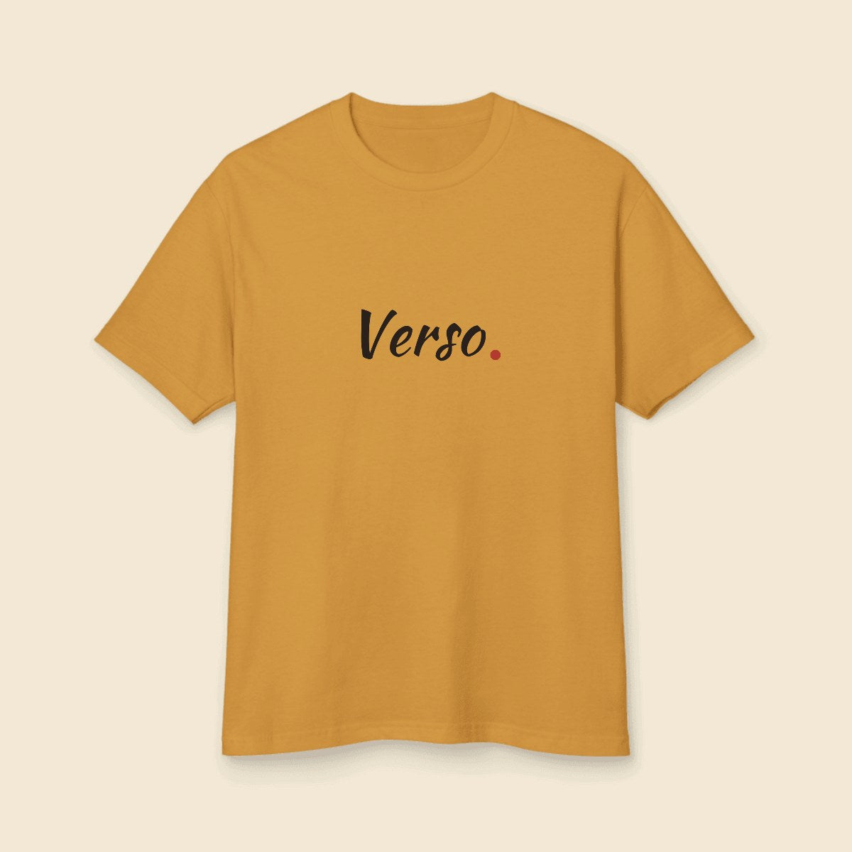 Tee Jersey Col Rond American Apparel 1301GD personnalisable, coloris Faded moutarde, Verso Paris · exemple Faded moutarde · logo Verso