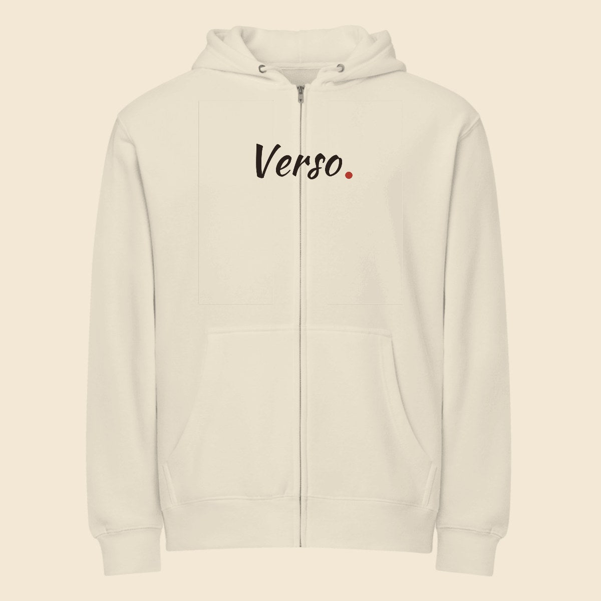 Hoodie Zippé Premium personnalisable, coloris Blanc, Verso Paris · exemple Blanc · logo Verso