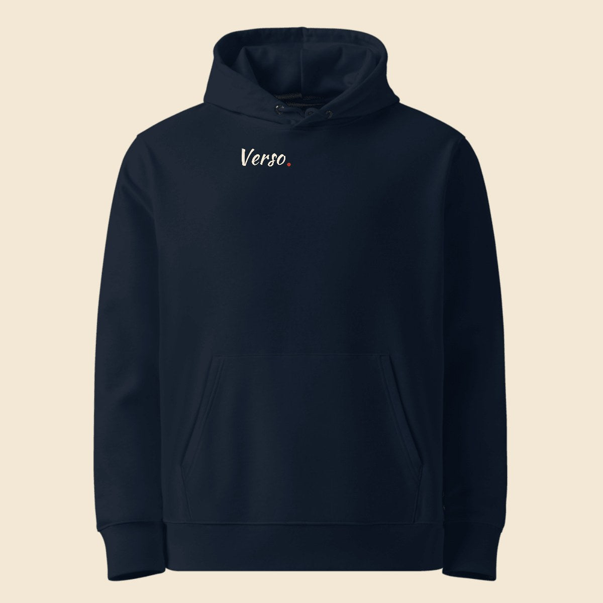 Hoodie Éco Cruiser 2.0 personnalisable, coloris Marine, Verso Paris · exemple Marine · logo Verso