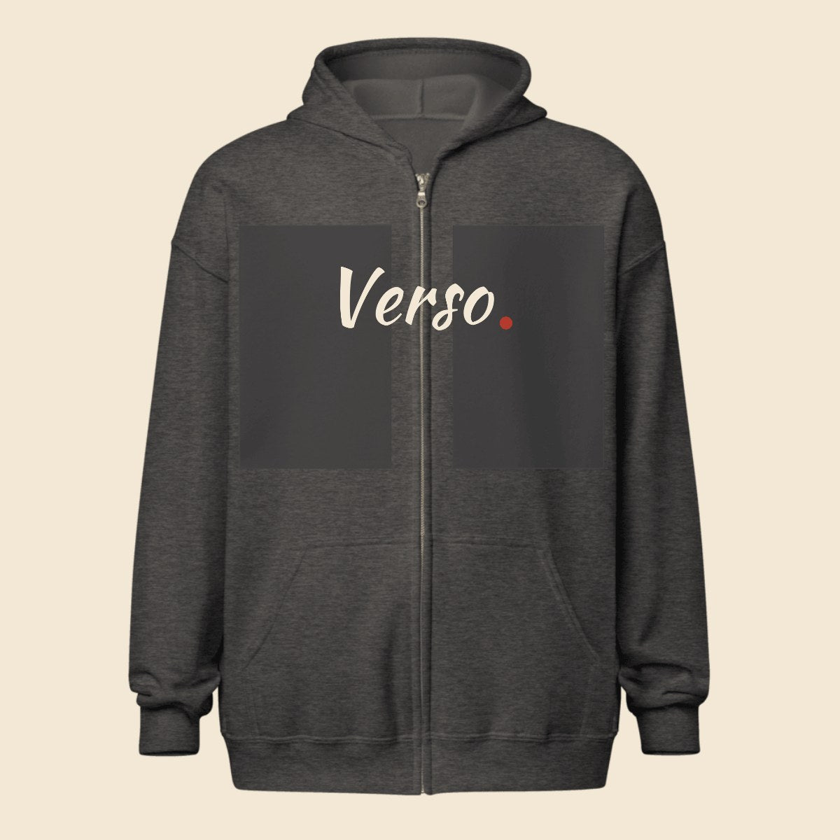 Hoodie Zippé personnalisable, coloris Anthracite chiné, Verso Paris · exemple Anthracite chiné · logo Verso