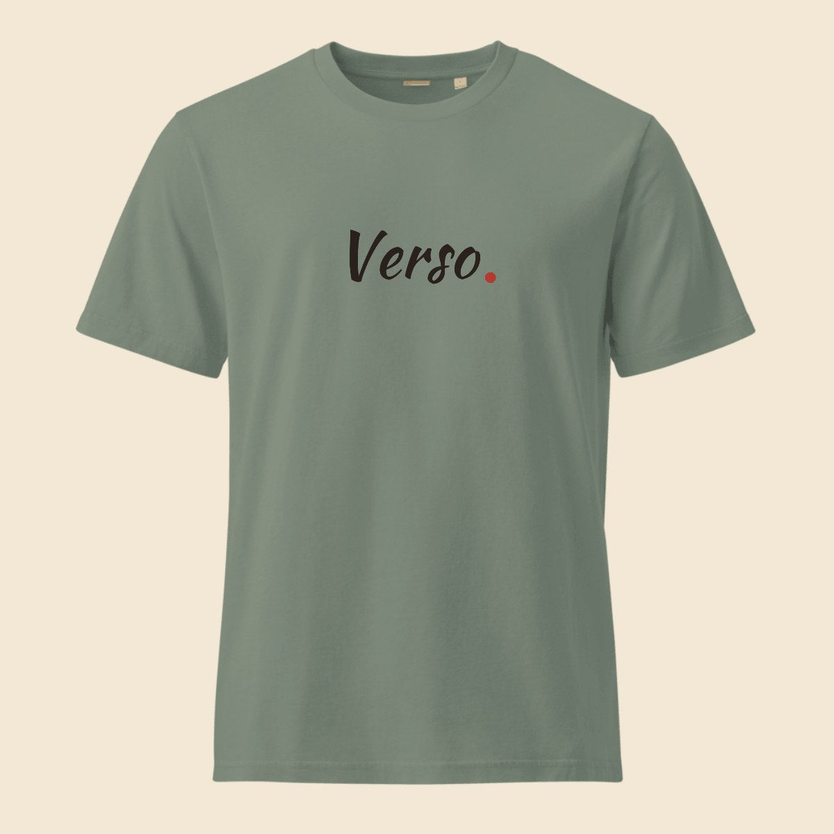 Tee Jersey Vintage personnalisable, coloris G. Dyed vert sauge, Verso Paris · exemple G. Dyed vert sauge · logo Verso