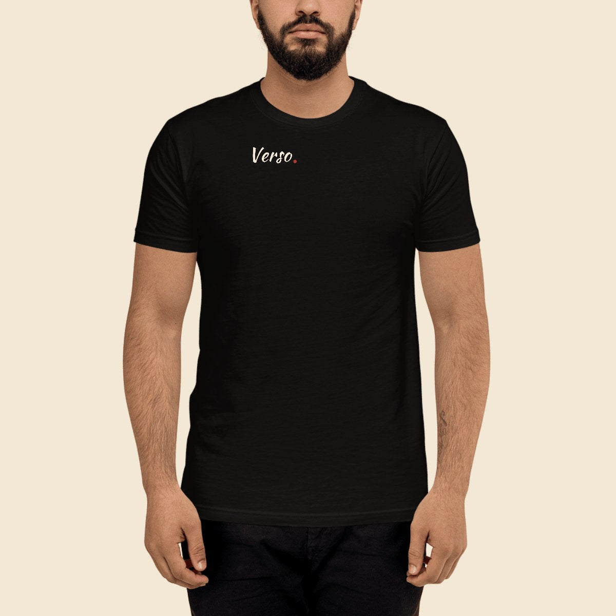 Tee Jersey Ajusté personnalisable, coloris Noir, Verso Paris · exemple Noir · logo Verso