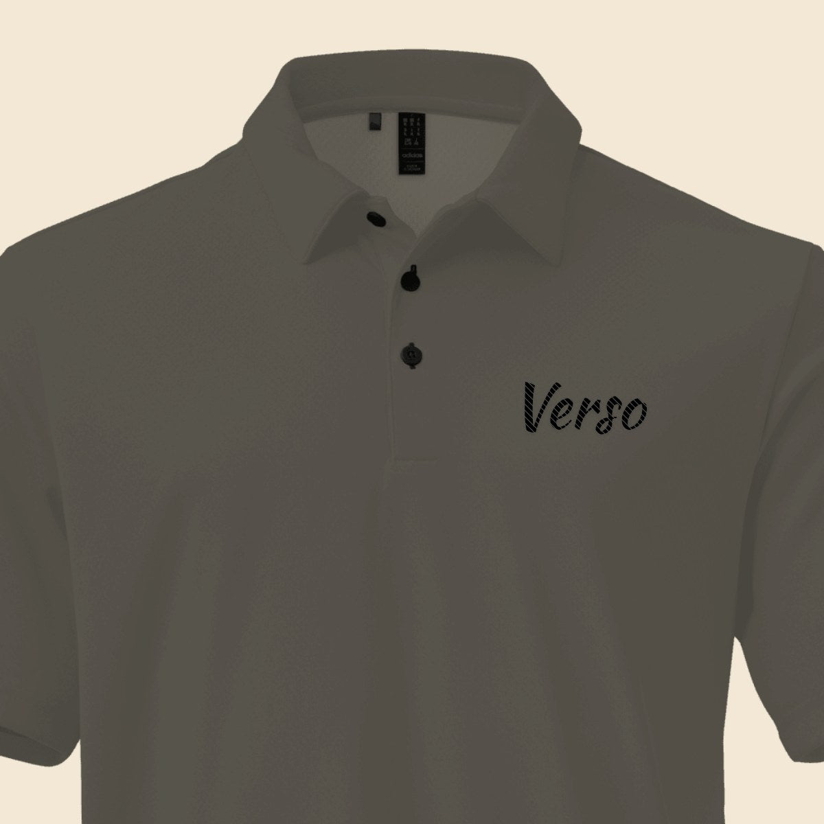 Polo Adidas Chiné personnalisable, coloris Noir Melange, Verso Paris · exemple Noir Melange · logo Verso