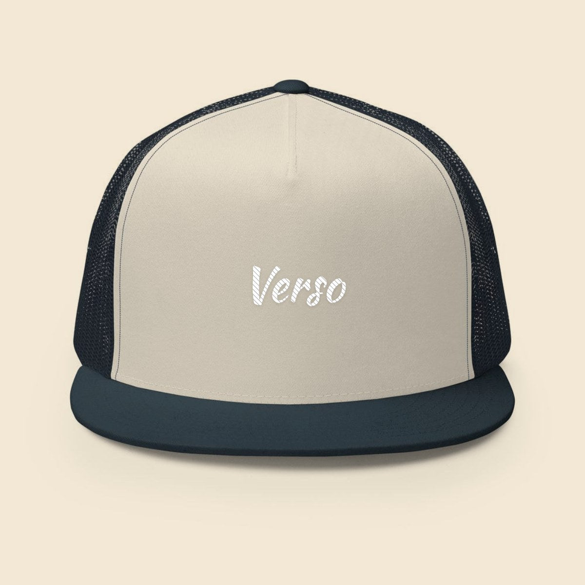 Casquette Camionneur Yupoong 6006 personnalisable, coloris Marine, Verso Paris · exemple Marine · logo Verso