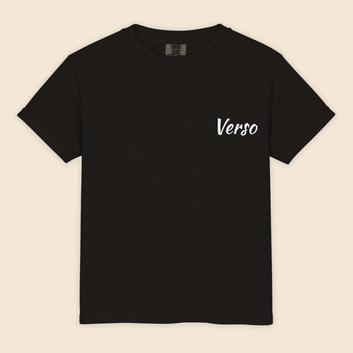 Tee Junior Garment Dye personnalisable, coloris Noir, Verso Paris · exemple Noir · logo Verso