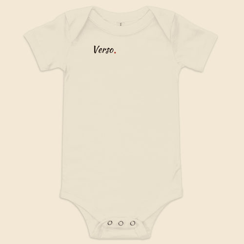 body-bebe-manches-courtes-studio · exemple Gris chiné · logo Verso