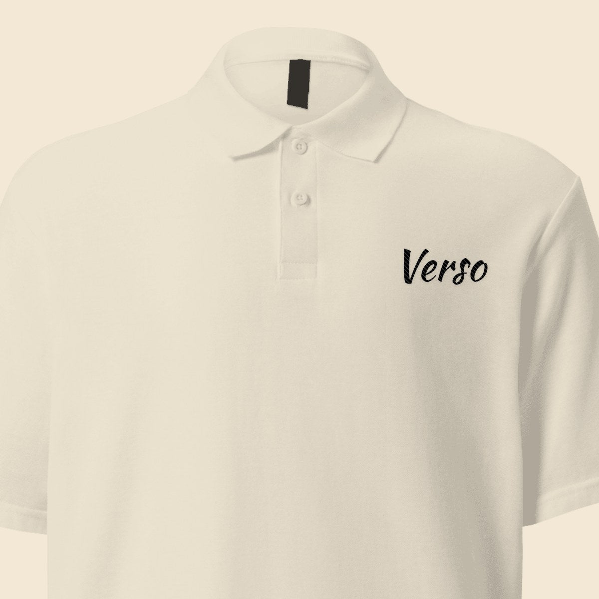 Polo Brodé personnalisable, coloris Blanc, Verso Paris · exemple Blanc · logo Verso
