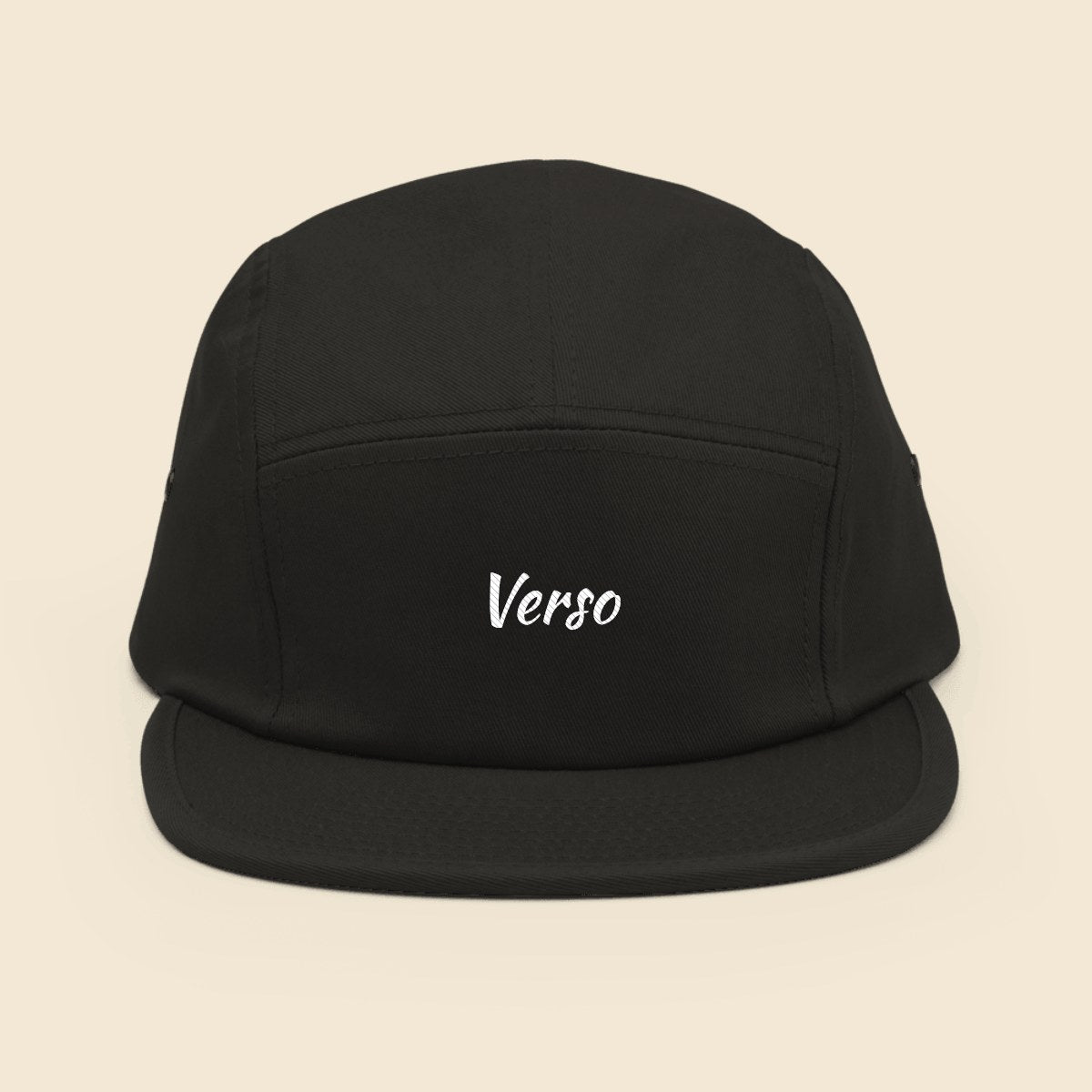 Casquette 5 Pans personnalisable, coloris Noir, Verso Paris · exemple Noir · logo Verso