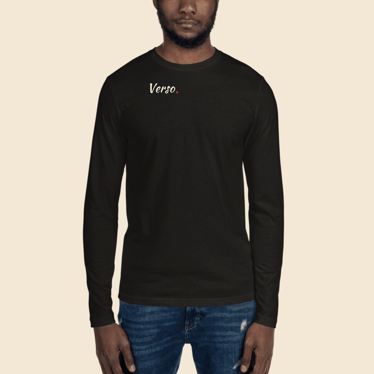 Chemise Longue Ajustée personnalisable, coloris Noir, Verso Paris · exemple Noir · logo Verso